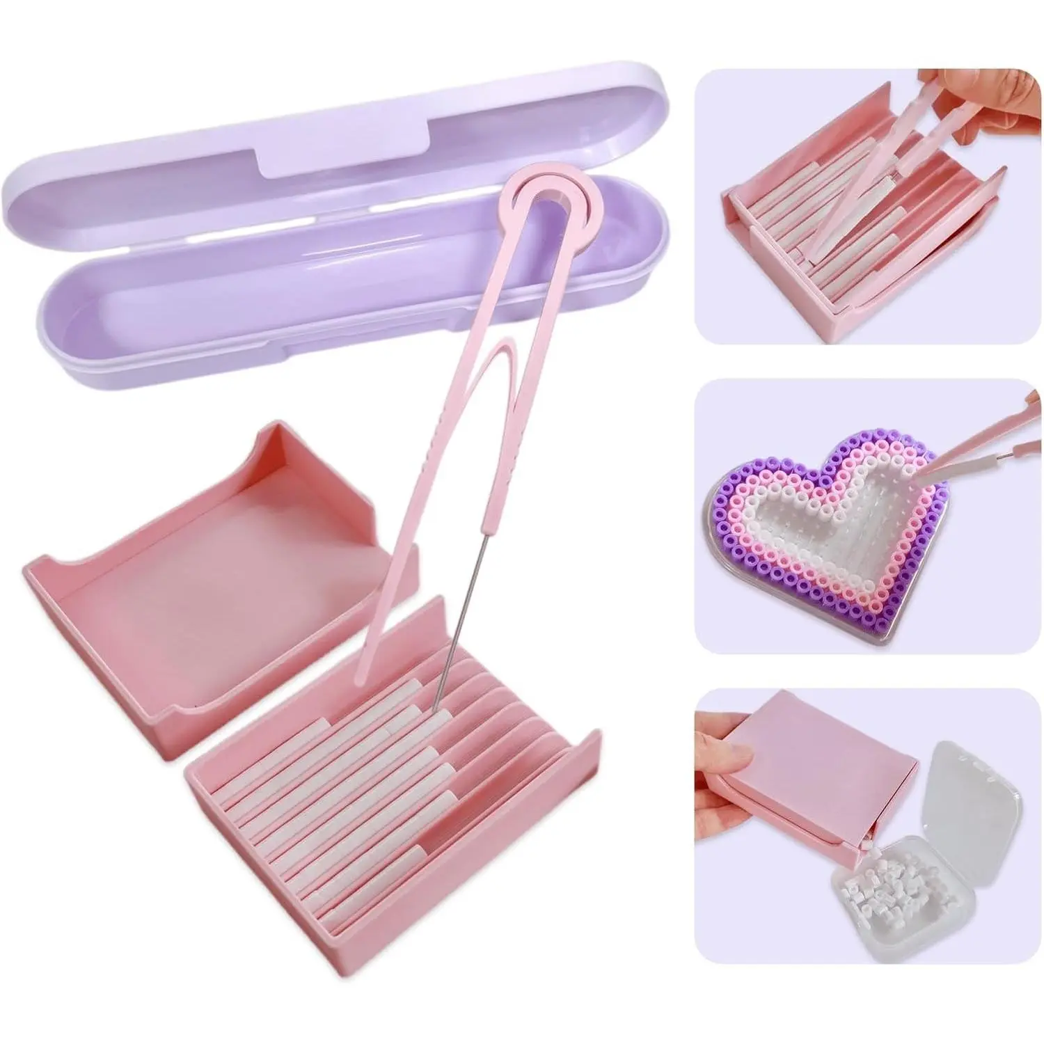Upgraded 5mm Fuse Bead Single Needle Tweezer & Aligner Tray Kit | Efficient Iron Bead Sorting Tools with Effortless Beads Recovery for Experienced Enthusiasts,pink