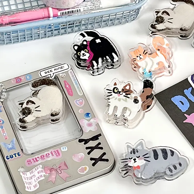 5/10/30pcs Cartoon Cat Acrylic Clips, Notebook Memo Clip, Sealing Clip, Durable Storage Clip, Office Supplies, Kitchen Organizer