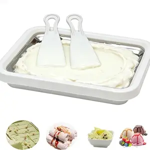 Home Roll Ice Cream Maker, Stainless Steel Freezer Tray with Spatula, DIY Yogurt Juice Frozen Dessert Maker