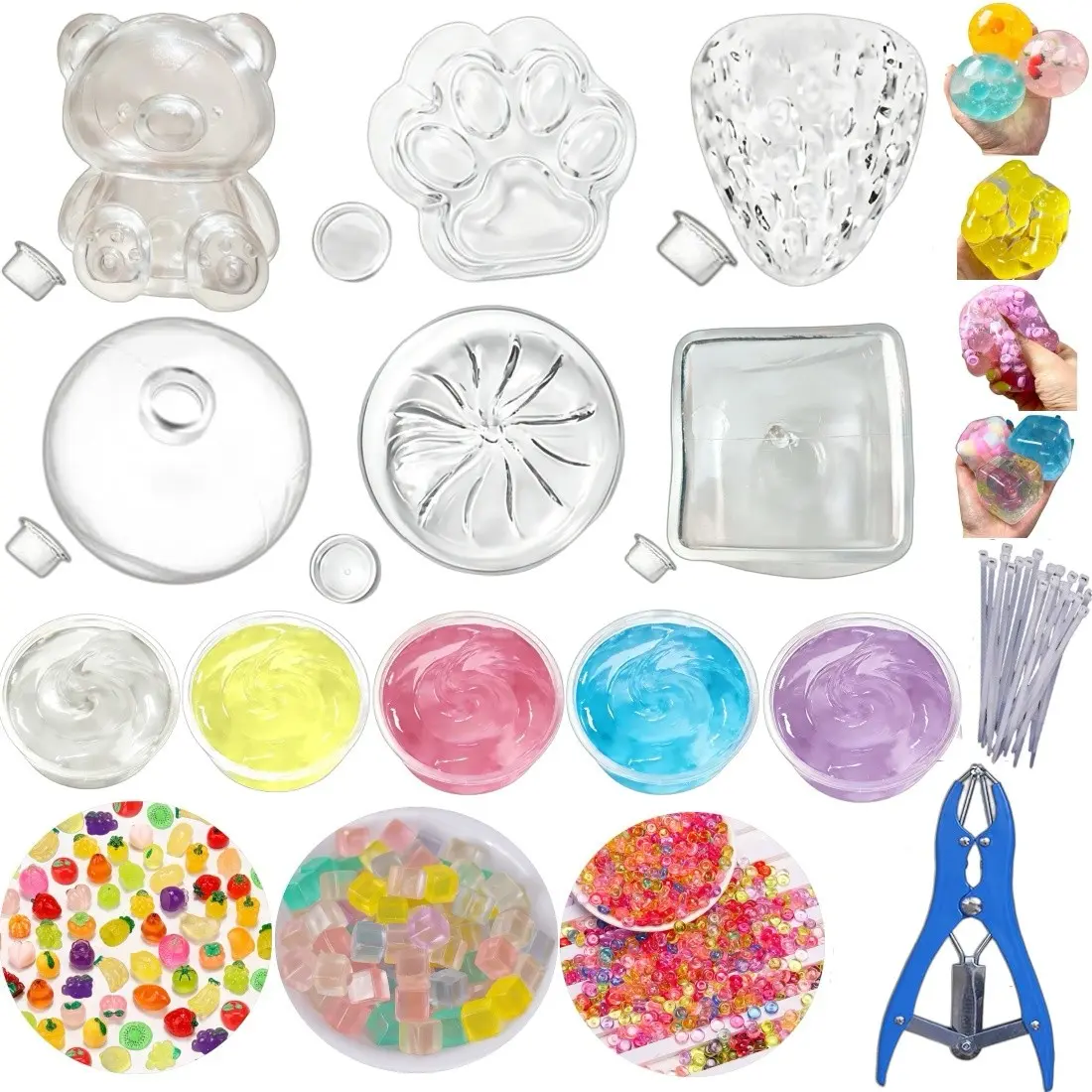 DIY Stress Ball Kit, Soft Skin Making Set with 5 Slime Boxes, 3 Filler Packs, 6 Transparent Blank Skins, Includes Expansion Tool