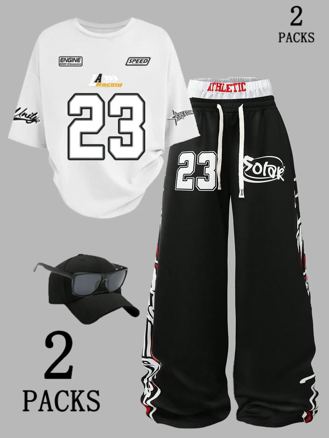 Women's Vintage Digital Print Sweatsuit Set, Casual Letter & Bow Pattern, High Waist Loose Fit, Streetwear Style, Fall&winter Graphics, Clothes, Clothing Set