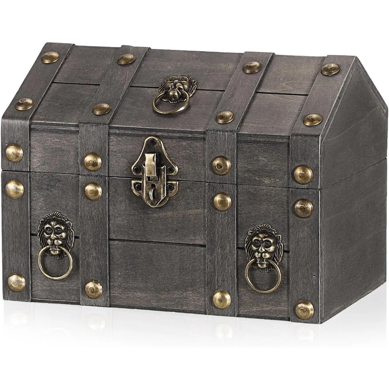Vintage Treasure Chest Box, Pirate Keepsakes Box for Kids Gifts Pirate Theme Party, Wooden Treasure Storage Box Decorative Box for Jewelry Pearl Trinkets, Vintage Grey