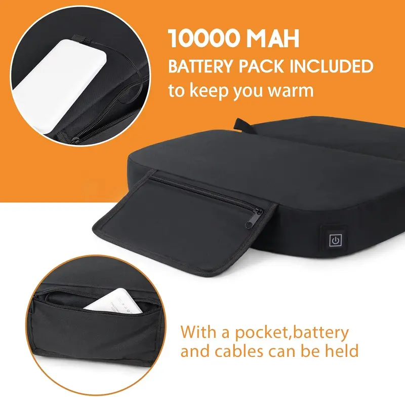 Extra Wide Stadium Cushion Extra Wide Heated Stadium Seat Cushion | Foldable Bleacher Pad With 3 Heat Settings & 10000mAh Power Bank Foldable Stadium Heated Cushion With Battery