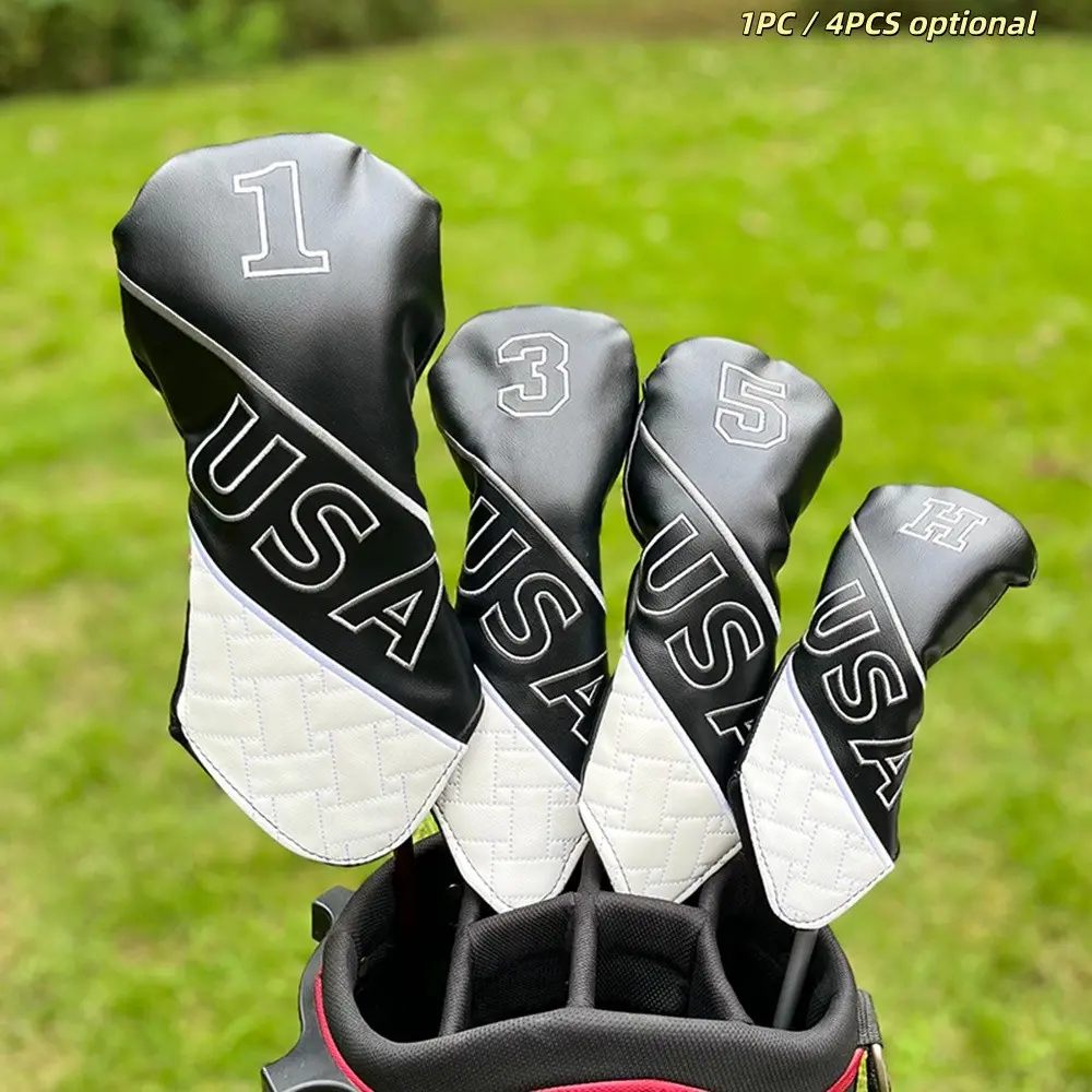 Usa Letter Embroidery Golf Wood Headcovers, Thick Waterproof PU, Universal Golf Driver Fairway Covers, 1pc/4pcs, for Men & Women