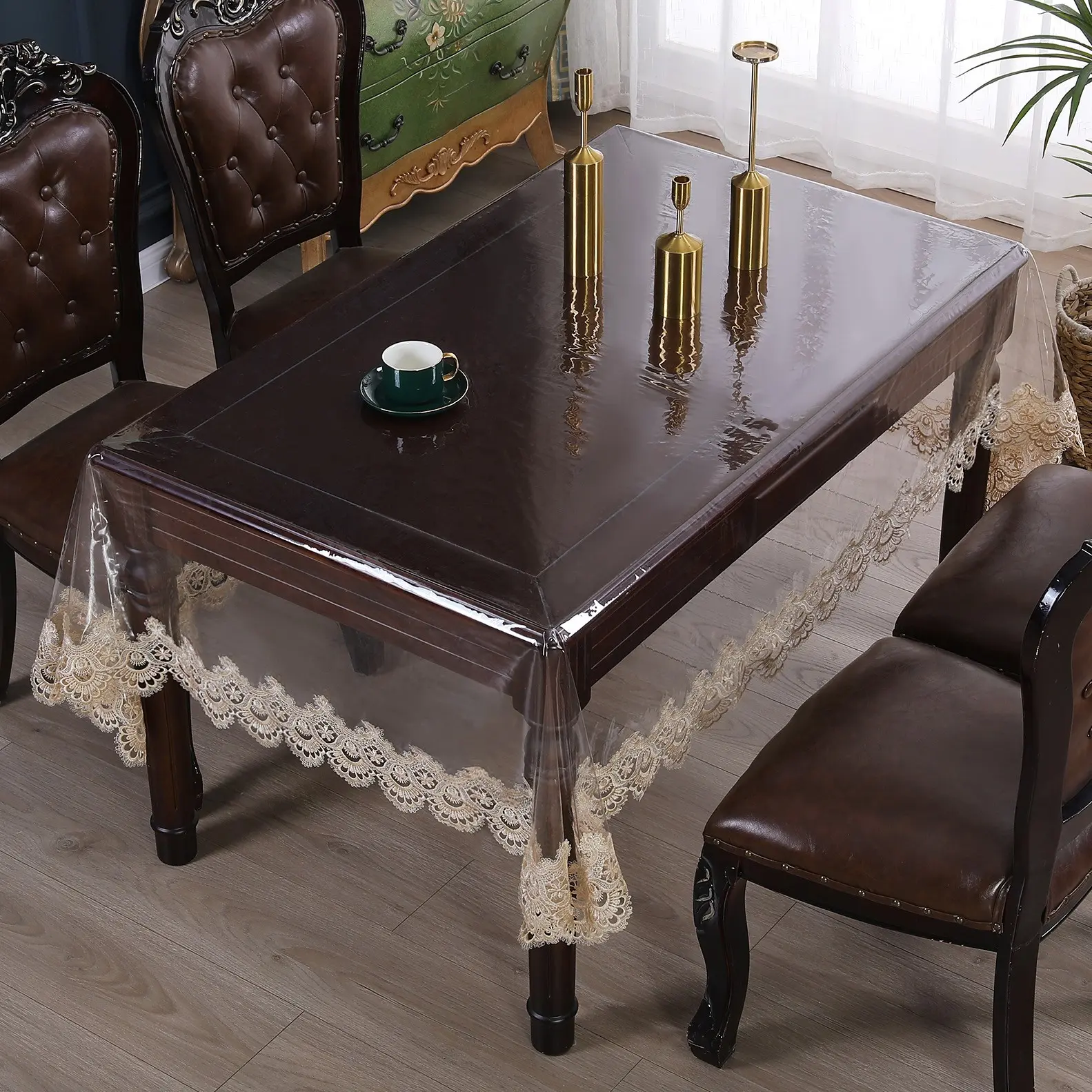 Elegant Peacock Embroidered PVC Tablecloth, Waterproof Durable, Reusable Heat Resistant, Ideal for Home Kitchen Dining Outdoor Events Table Setting