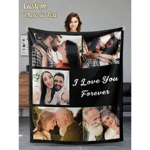 Custom I Love You Forever 5 Photo Flannel Blanket, Personalized Couple Through The Years Soft Throw, Cozy Warm Romantic Gift for Her Him Lovers, Anniversary Golden Wedding Home Decor for Couch Sofa Bed, AC Room Summer Blanket, Keepsake Gift