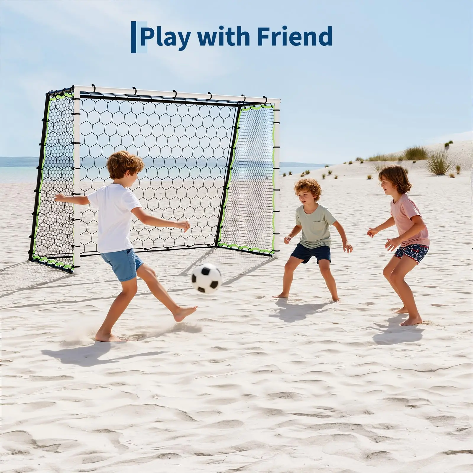 Soccer Rebounder Net & 4 in 1 Goal Set,  Large Ultra-Steel Ground Responsive Trainer for High/Low Passing, Solo Practice