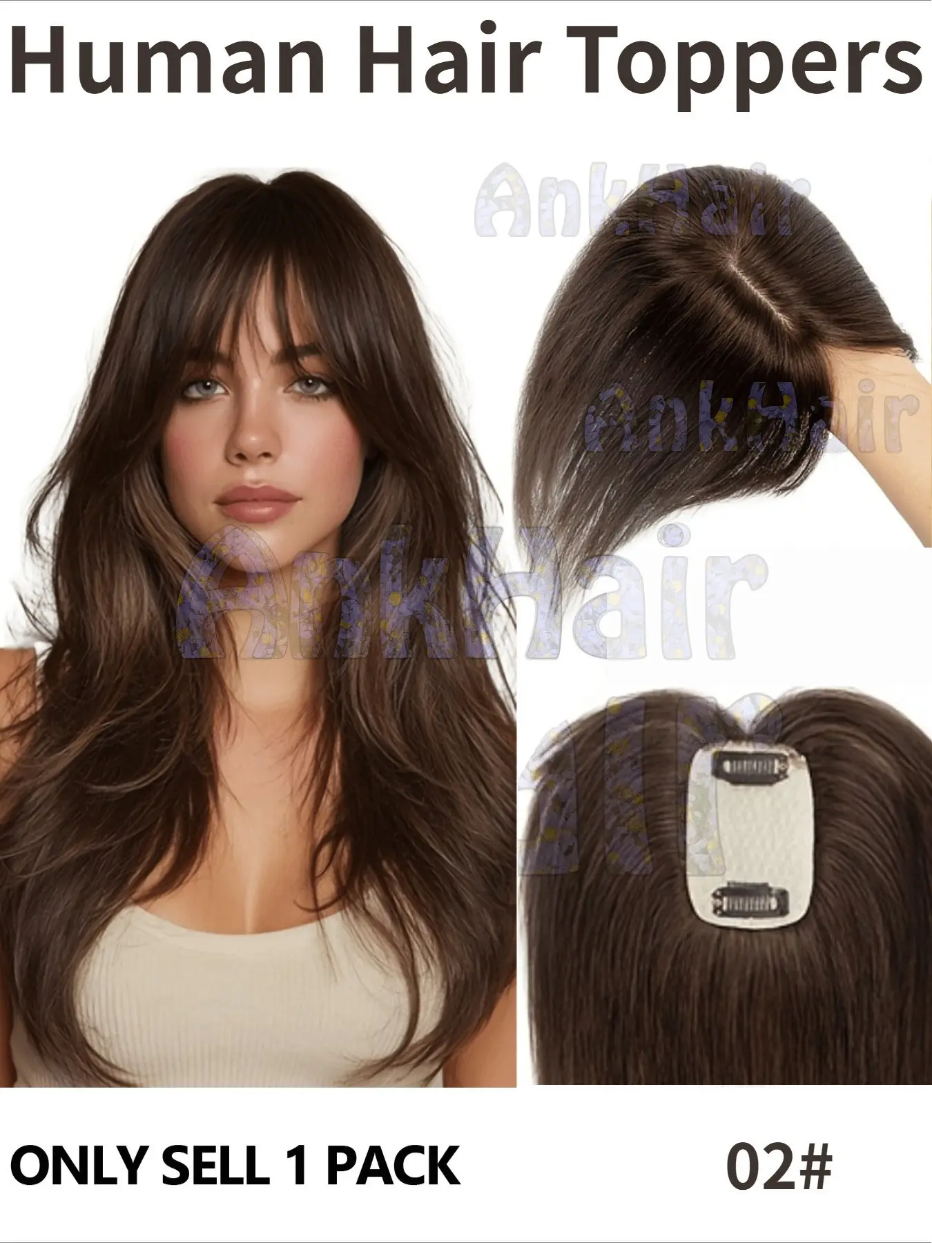 Premium Soft Human Hair Topper, Trendy Stylish Wispy Bangs, 360 Ventilated Design, Multi Length Hair Piece, Severe Hair Thinning Coverage for Women
