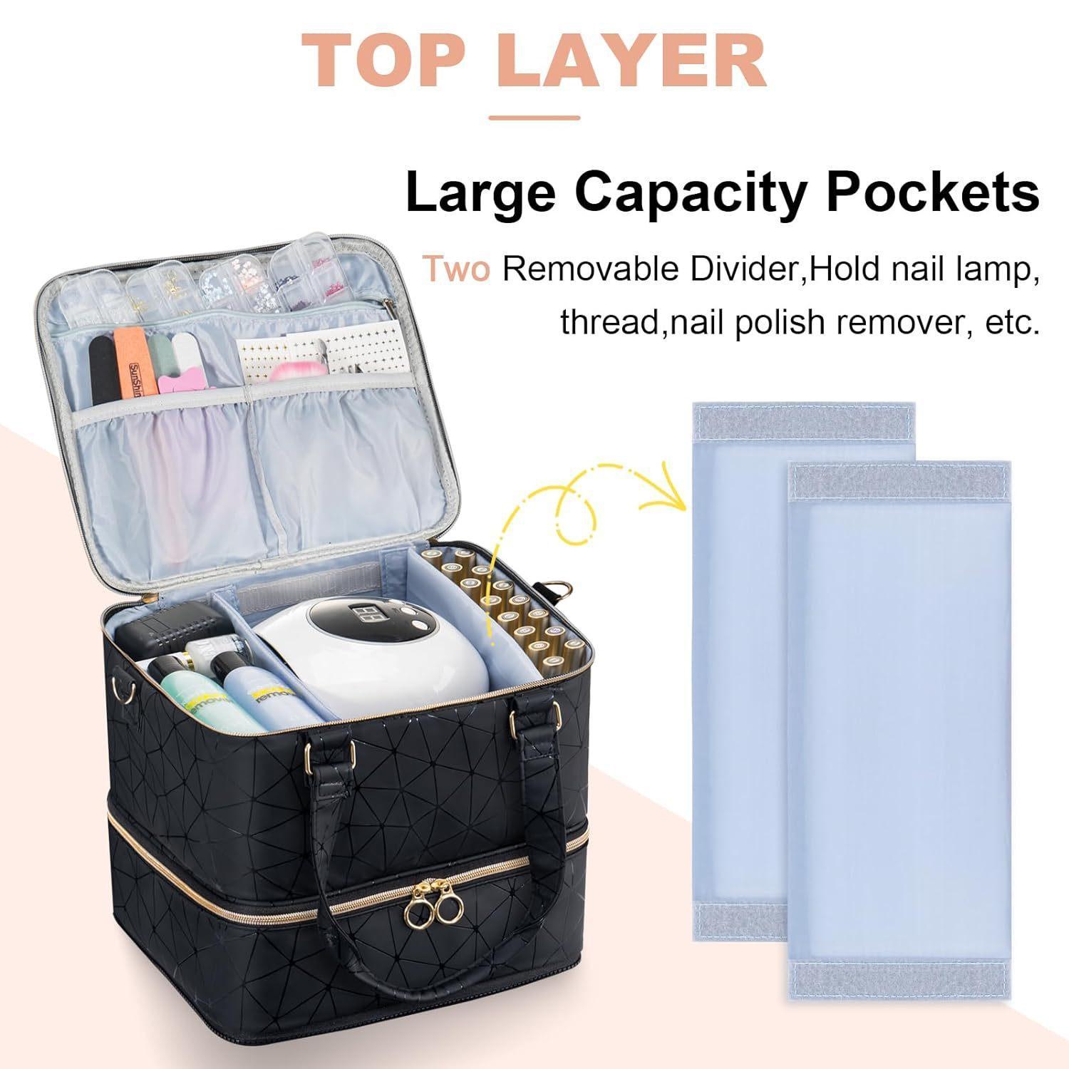 Large Capacity Makeup Bag, 3 Layer Detachable Makeup Case, Nail Polish Storage Bag, Makeup Organizer, Cosmetic Storage Bag, Makeup Tools Organizer