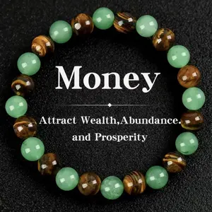 1 Pack Money Attraction Bracelet, Tiger Eye Green Aventurine Natural Bracelet, protection bracelet encouragement gift fashion artificial bracelet of the day Colorblock Beaded Crystal Bracelet handmade