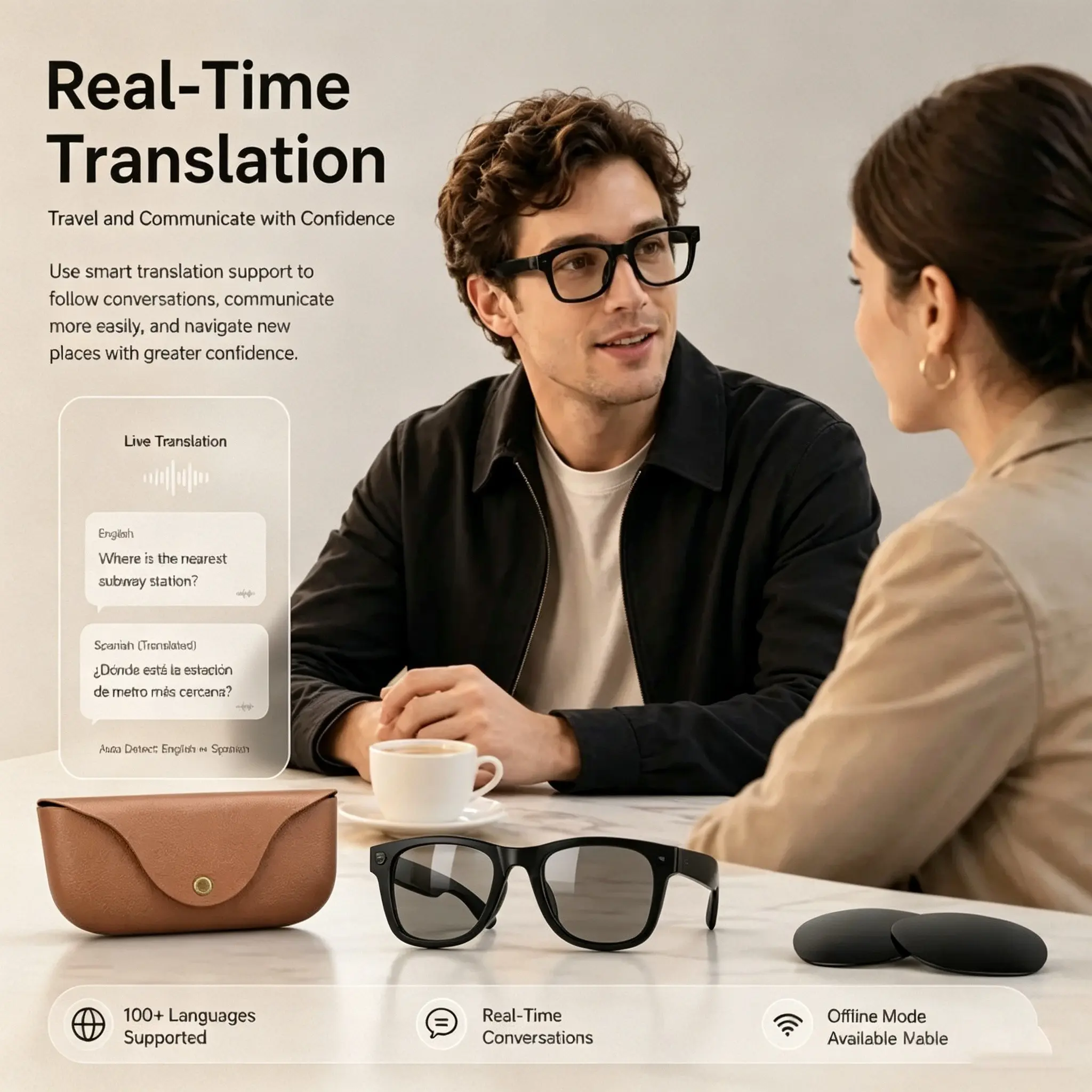 New Upgrade Smart Ai Glasses, HD Camera, Voice Call, Real-Time Translation, Bluetooth-compatible, HiFi Audio, Sunglasses, 2000mah Charger, 300mah Battery