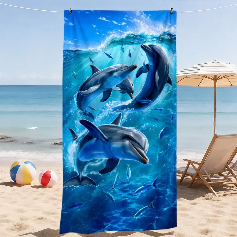 Dolphin Beach Towel, Soft and Lightweight, Quick-Dry, Ideal for Beach, Pool, Travel, Outdoor Use, Ocean Animal Pattern, Family Gift, Quick Drying Towel