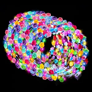 54 PCS LED Flower Crowns Headbands, Light Up Flower Crowns For Women, Glow in the Dark Headband for Wedding Reception Mardi Gras Cosplay Princess Party Favors Birthday Christmas Halloween