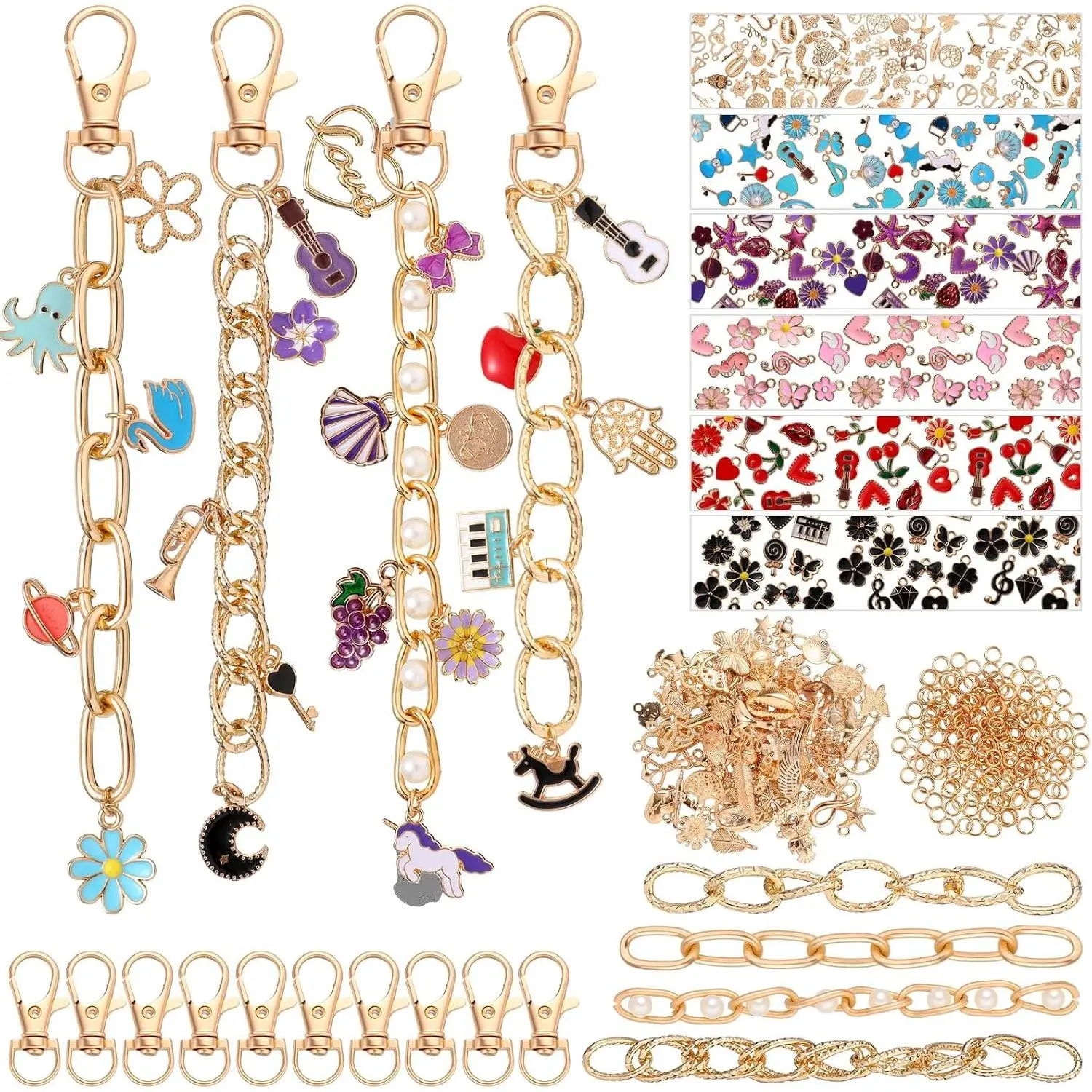 440-Piece DIY Charm Making Kit, Multicolor Alloy Flower Charms with Open Rings and Lobster Clasps for Crafting Keychains and Jewelry