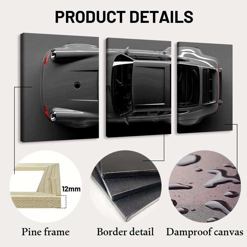 Fashion Car Pattern Canvas Painting with Frame, 3 Counts/set Modern Art Design Wall Art, Wall Decor for Home Interior Living Room Bedroom Office