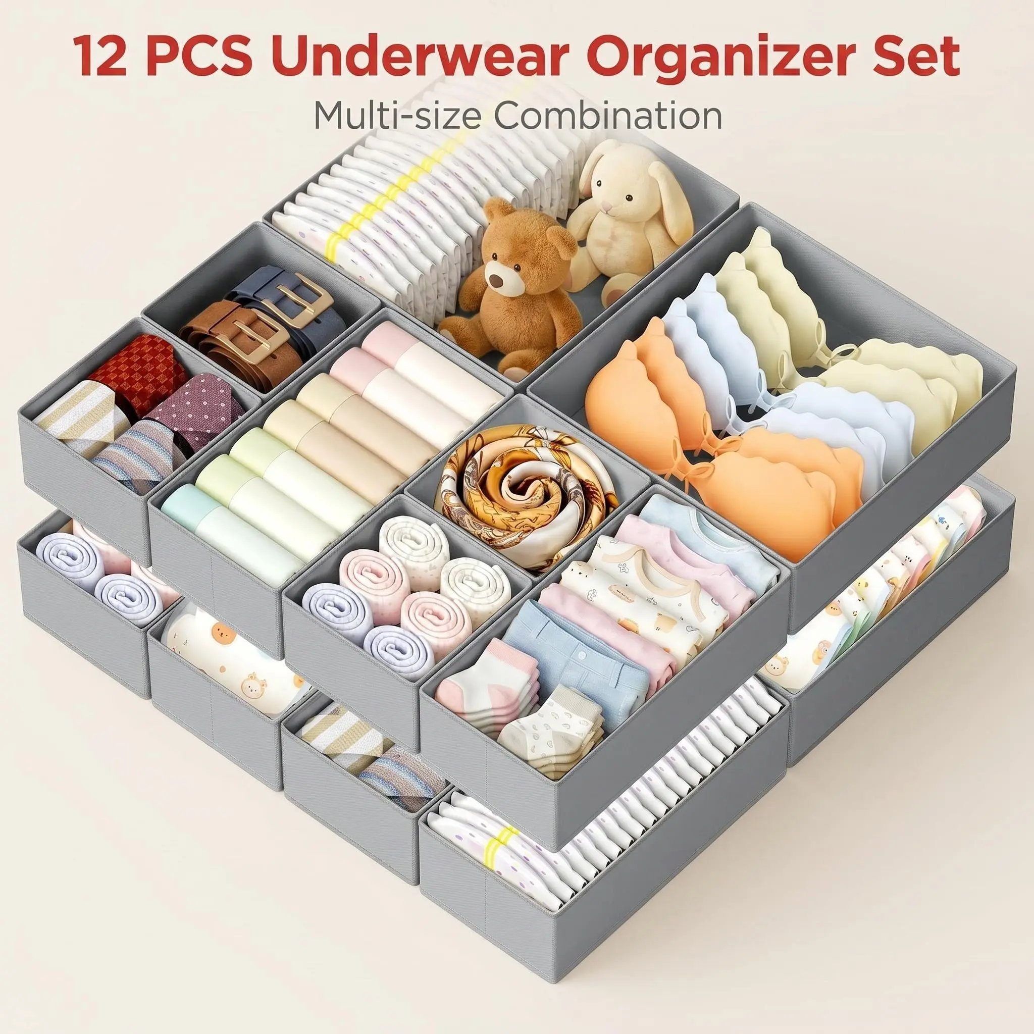 Drawer Organizer Clothes Storage - 12 Pack Dresser Organizer, Foldable Closet Drawer Organizer Bins for Bedroom Organization, Fabric Storage Dividers for Socks, Underwears, Bras