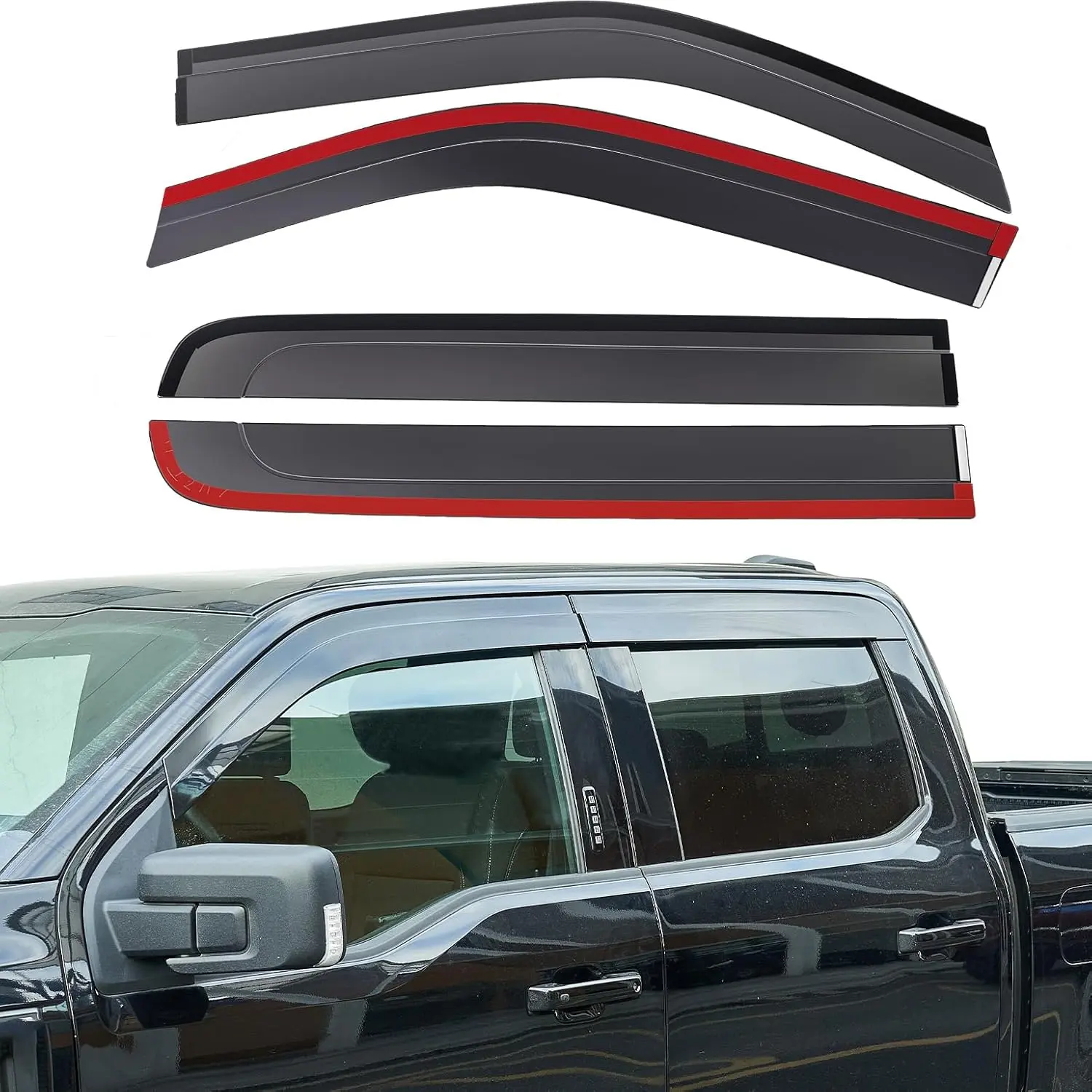 Low Profile Vent Visors, Outside Mount Rain Guards for 2015-2026 & 2017-2026 Crew Cab, Car Window Deflectors, Vehicle Accessories, Low Profile Vent Visor