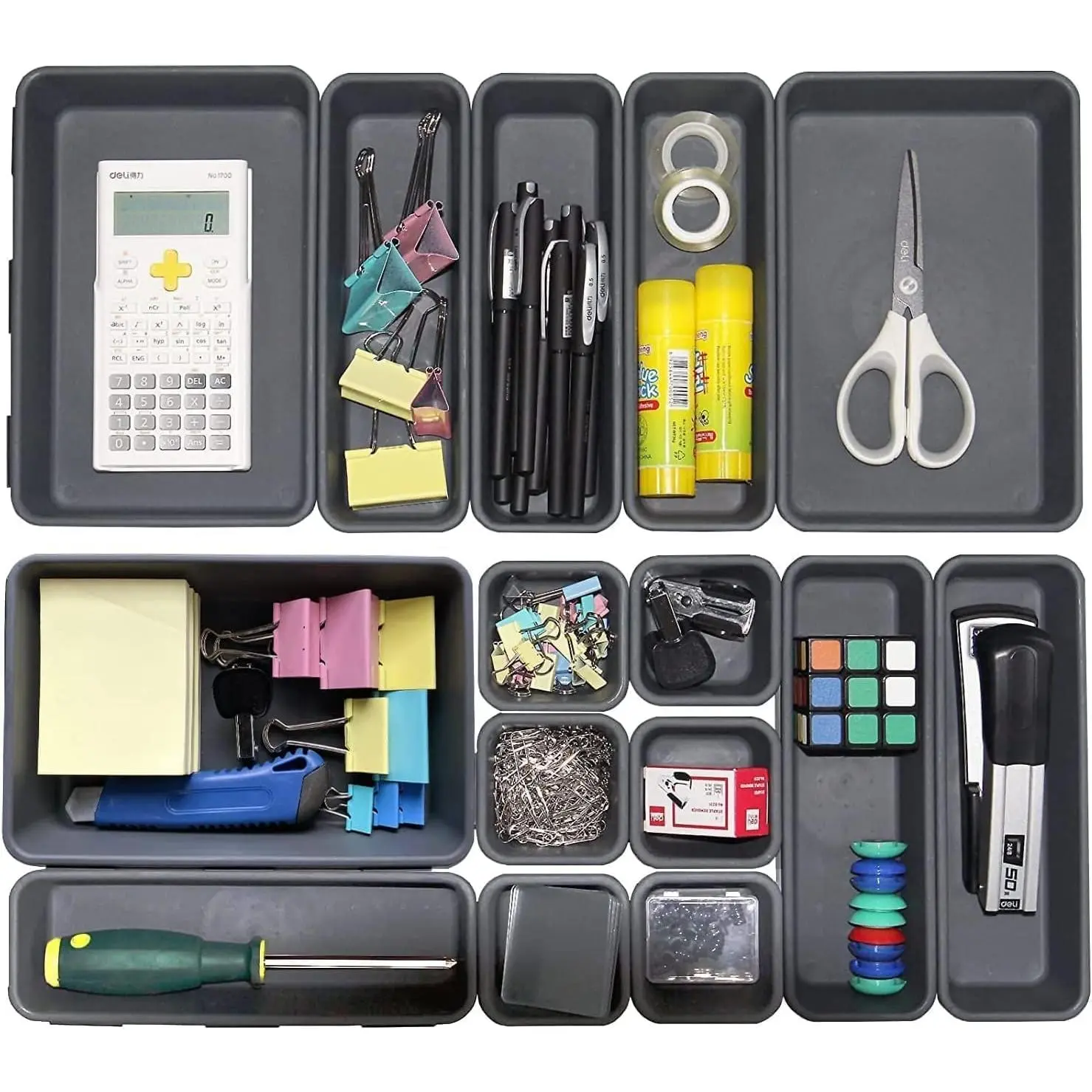 15 count Interlocking Desk Drawer Organizer Separator for Office,Bathroom,Kitchen,Makeup(Black)