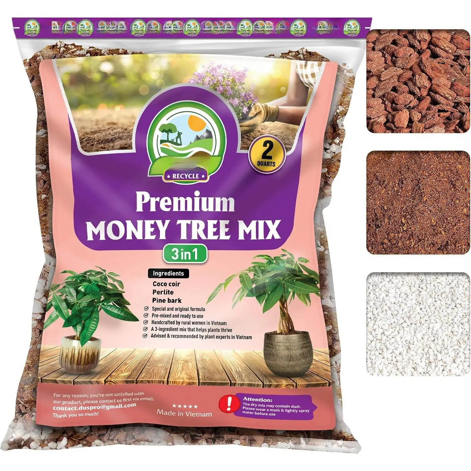 Tree Soil Indoor, 3-in-1 Pre- &  to Use, 2 Quarts | Potting Mix with Coco Coir, Perlite & Pine Bark for Balanced ,  Drainage & Root Airflow