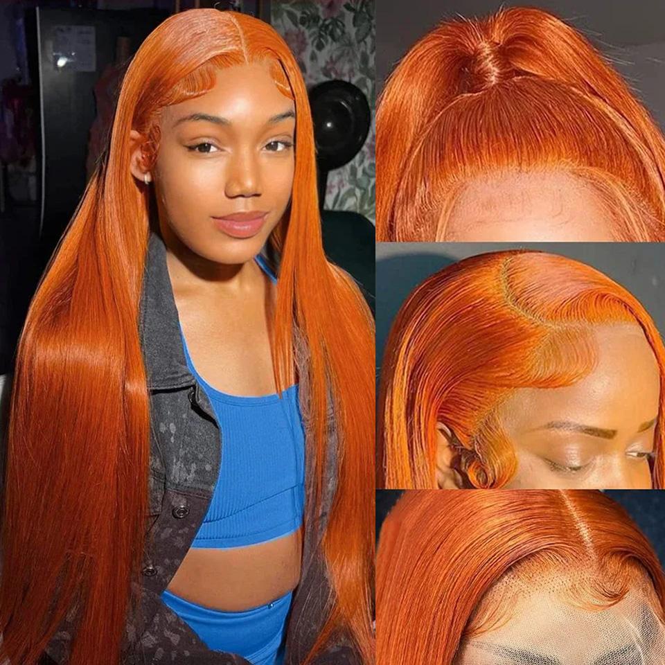 Bling Hair 30 32 Inch Orange Ginger Lace Frontal Wigs Human Hair Body Wave 13x6 13x4 HD Lace Frontal Wig Pre Plucked Loose Wave Colored Brazilian Transparent Lace Wig 180% Density Clearence Sale TikTokShopHolidayHaul