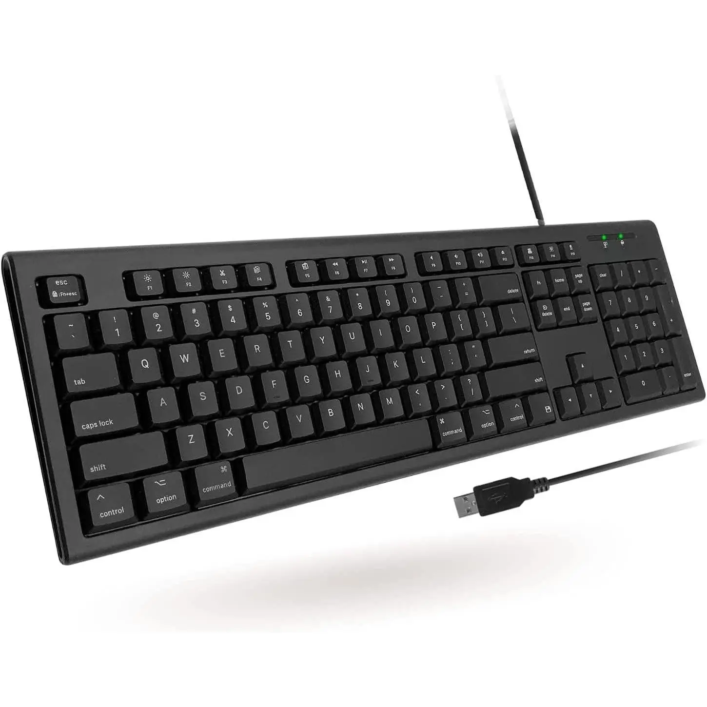 Full Size Wired  Keyboard - Compatible with  Macs with USB Port - Wired Keyboard for  Mini / Pro, Macbook Pro/Air, iMac with Number Pad & 16  Shortcut  Spill Proof - Black