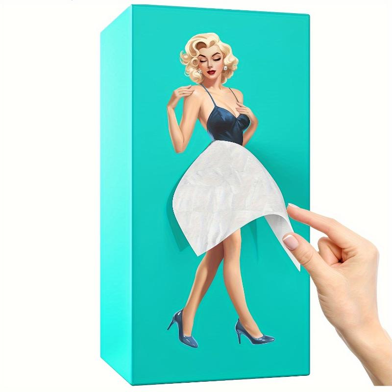 Flying Skirt Tissue Boxes Holder, Lady Skirt Tissue Box Cover, A Funny Vintage Lady Up Dress Design For Facial Tissues, Napkins, Office Countertops Living Room, Bedroom Rectangular Decor Organiser Resistance Water Proof Rectangle Plastic Yellow
