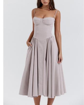 Summer 2026, European And American Strapless Dresses, New Waist-Cinching Fashionable And Sexy Slip Dresses