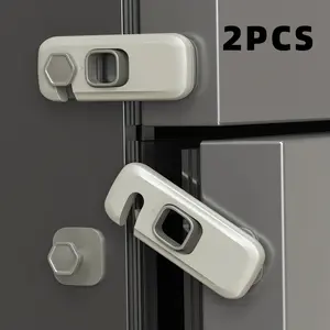2 Pack Cabinet Safety Locks, 360° Rotating Refrigerator Door Lock with Adhesive Pads, No Drill Fridge Cabinet Drawer Latch, Strong Stick-On Storage Lock for Kitchen, Closet, Freezer & Pantry