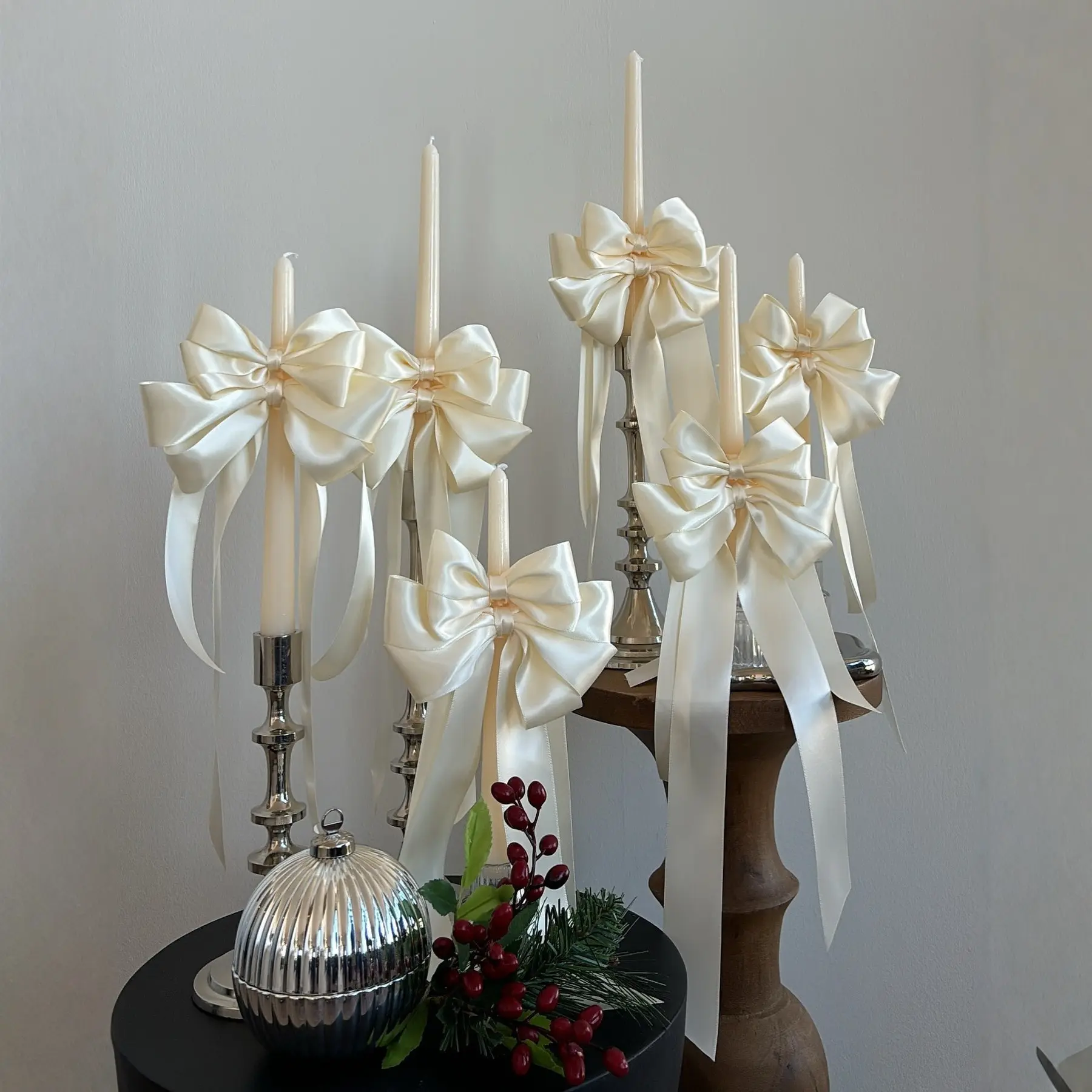 1pc Candle Holder Bow Decoration, Ribbon Dual Ear Triple Ear Butterfly Wedding Table Decor, Candle, Candle Holder, Gift Decoration Bow