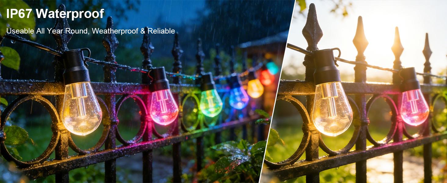 Rcuical  RGB+IC  Outdoor String Lights Bulbs IP67 Waterproof LED Color Changing Smart App Hanging Shatterproof Light with Remote Controller for Outside, Patio, Backyard, Garden, Party