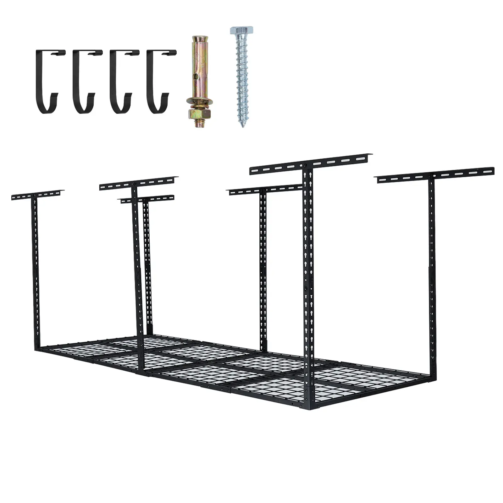 Heavy Duty Garage Ceiling Storage Rack Set, 96x36 in Overhead Storage System, Heavy-Duty Steel Hanging Rack Holds 272kg, Height Adjustable Overhead Garage Storage for Garage Organisation, Easy DIY Install