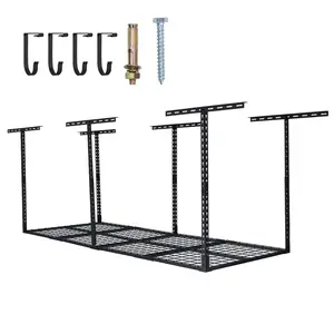 Heavy Duty Garage Ceiling Storage Rack Set, 96x36 in Overhead Storage System, Heavy-Duty Steel Hanging Rack Holds 272kg, Height Adjustable Overhead Garage Storage for Garage Organisation, Easy DIY Install