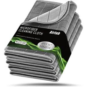 Carbon Microfiber Towels for  Drying Window Glass Cleaner Magic Cleaning Cloth Auto Detailing  Wipes Lint Free Rags Large Towel Interior Detailer, Pack of 4, 20" x 16", Grey