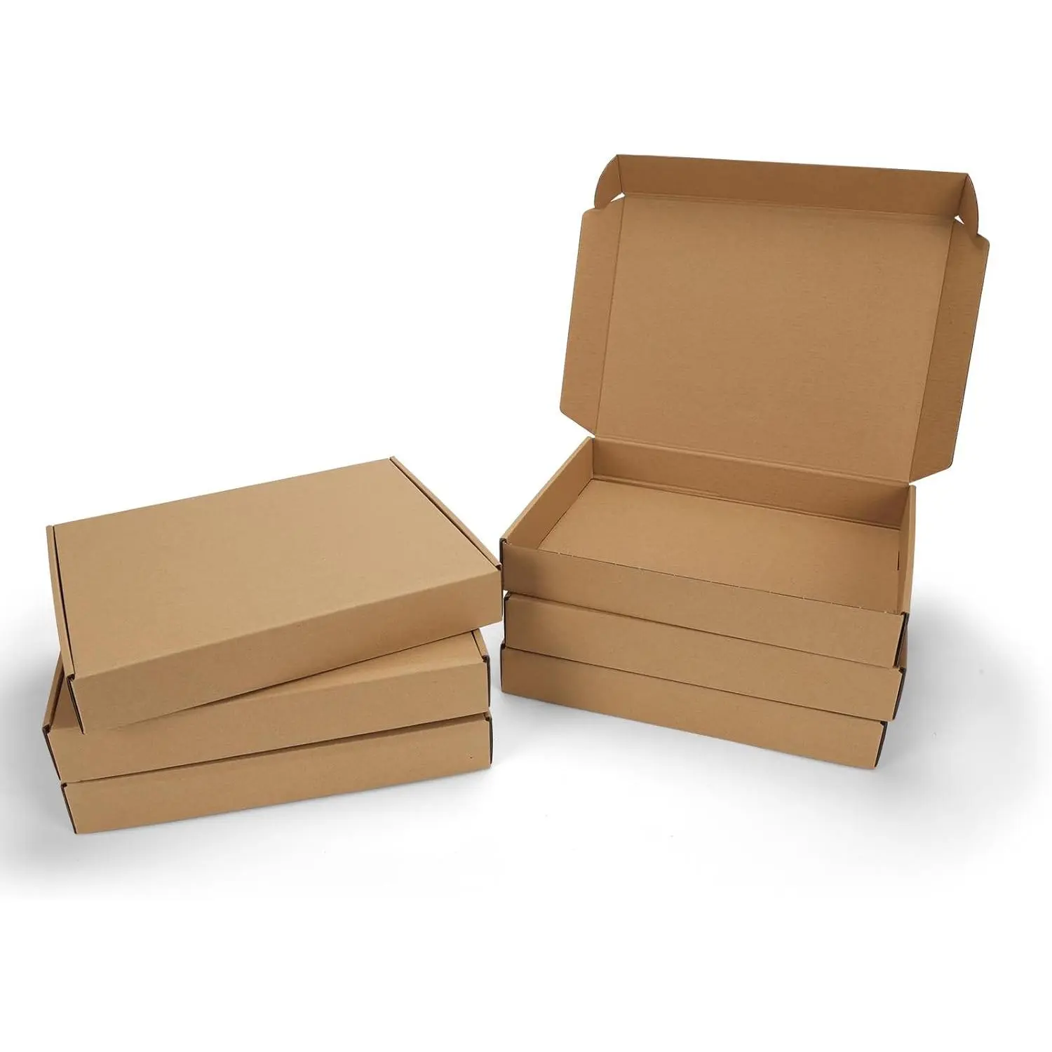 13x10x2 inch Cardboard Shipping Box, Set of 6 Mailer Boxes, Brown| Single Corrugated, DIY Cardboard, Easy Fold, Shape Well, Self locking, Book, Shirt, Clothes, Gift Wrap, Small Business