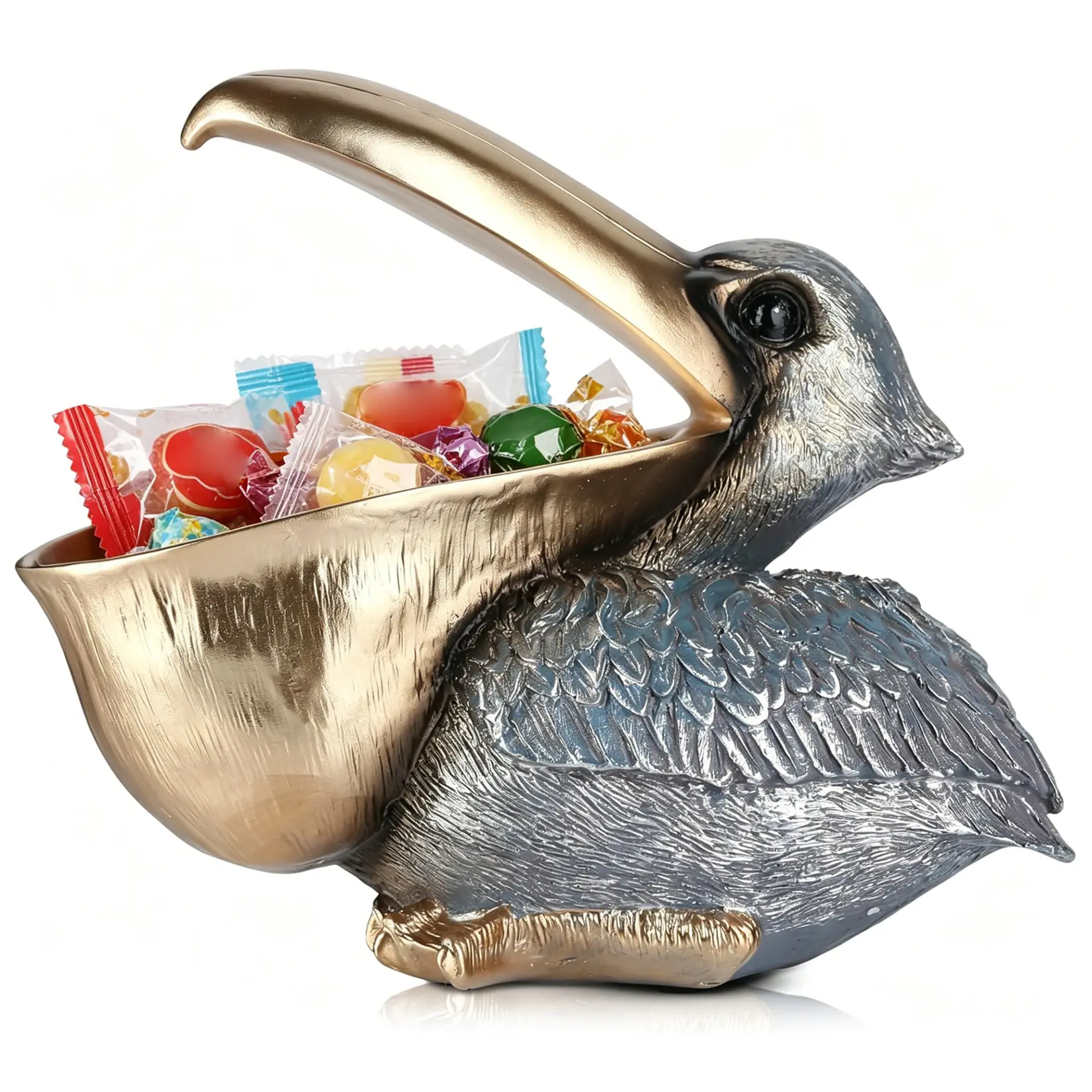 Coastal Pelican Resin Candy Dish & Serving Bowl, 12 x 21.5 x 21 cm Decorative Snack Tray & Key Holder for Entryway Table or Office Desk
