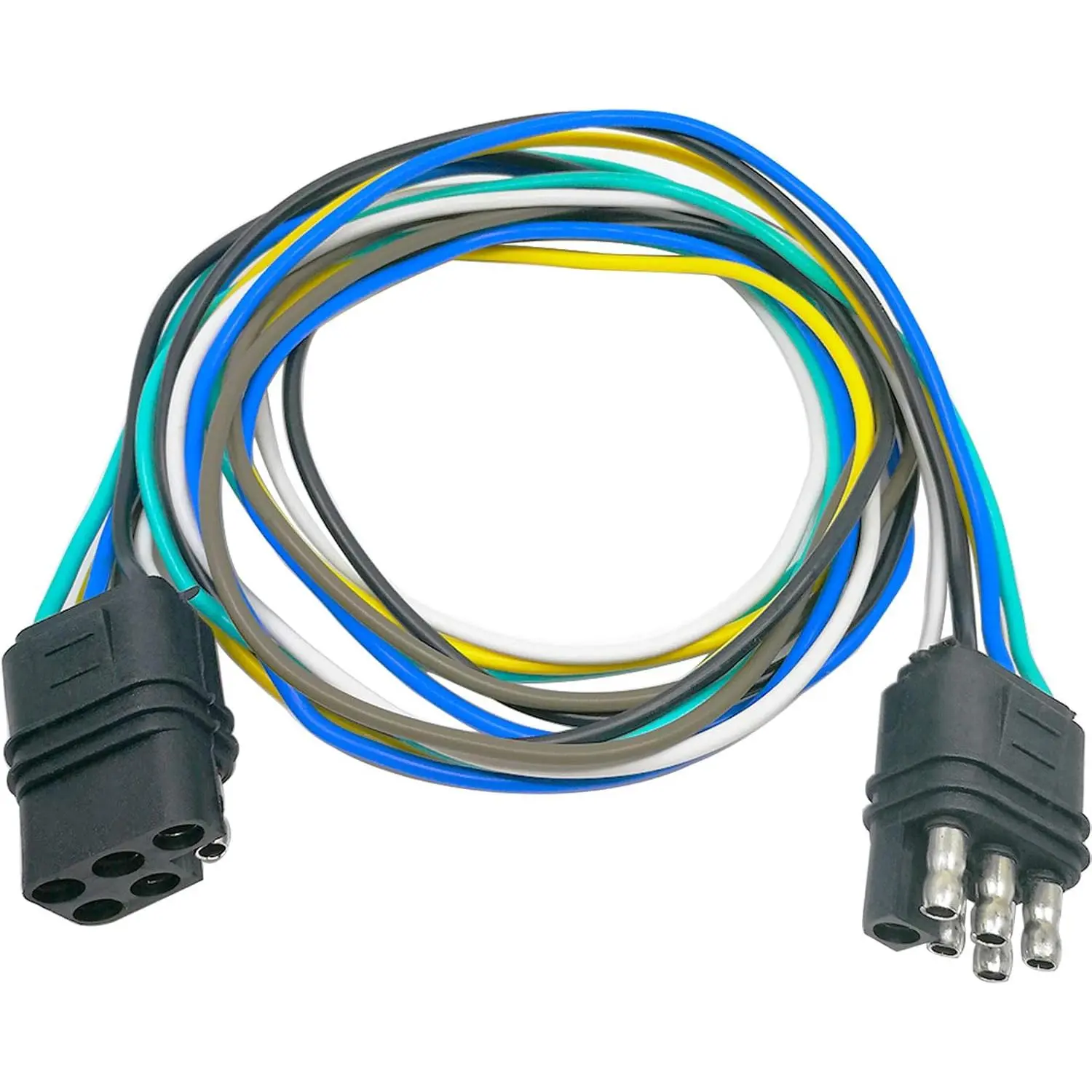 6 Way Square Trailer Wire Extension Loop 6 Pin 18-Gauge 36" Male and Female Ends Connector