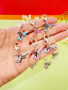 6Pcs/Set Charming Enamel Lobster Clasp Hummingbird Charms Pendant Hummingbird Keychain Additions for Keyrings,Zippers,Bags  Animal Bird Zipper Pull for Handbags,Backpacks,Purse,jackets,Bracelet Extender Charm DIY Jewelry Making Part Decoration Accessories