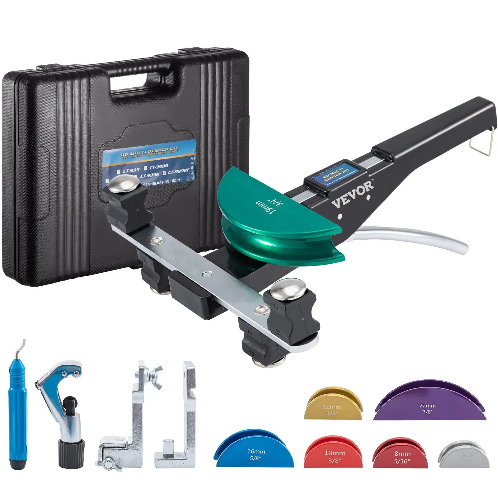 【DealsForYouDays】VEVOR Copper Pipe Bender, 7 Colorful Dies 1/4-7/8 inch 90 Degrees Forward and Reverse Bending, 6-22 mm for Copper Aluminum Tubes with Reverse Bend Attachment