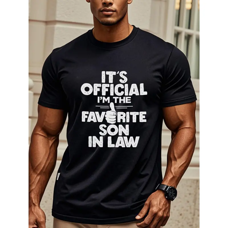 Official certification: The most popular son-in-law Men's casual T-shirt, black graphic T-shirt, round neck cotton, soft, fun, fashionable, super soft, breathable, moisture wicking, suitable for running and weekends