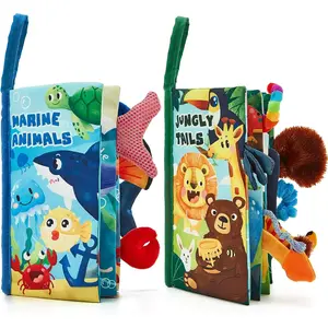 Baby Toys 0-6 Months - Crinkle Books for Babies 2-Pack, Soft Cloth Sensory Touch Feel Baby Book 6-12 Months Infant Tummy Time Toys 0-3 Month Newborn Boys Gifts Baby Easter Basket Stuffers