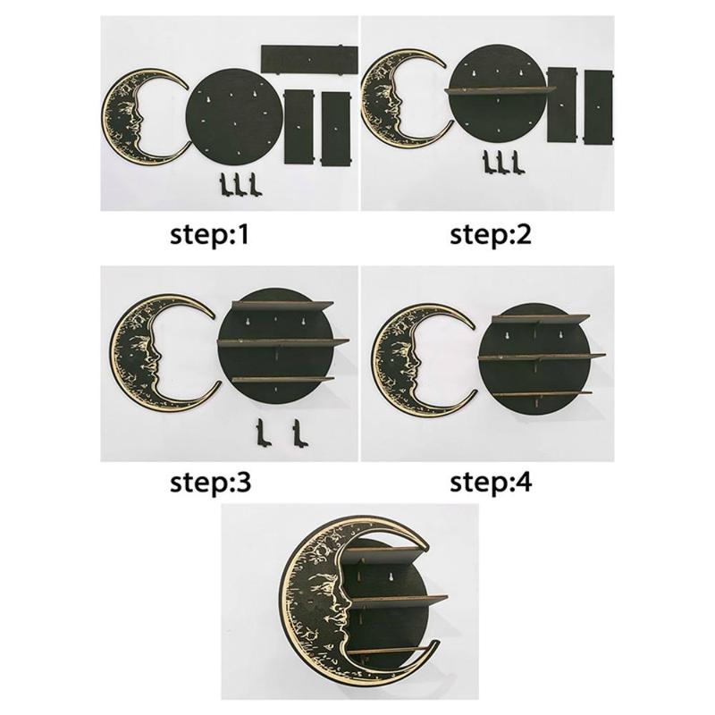 Moon Design Wall Rack for Room Decor, 1 Count Creative Home Decor Wooden Shelf for Ornaments Display, Wall Mounted Storage Rack, Hanging Wall Decor, Wall Mounted Organizer