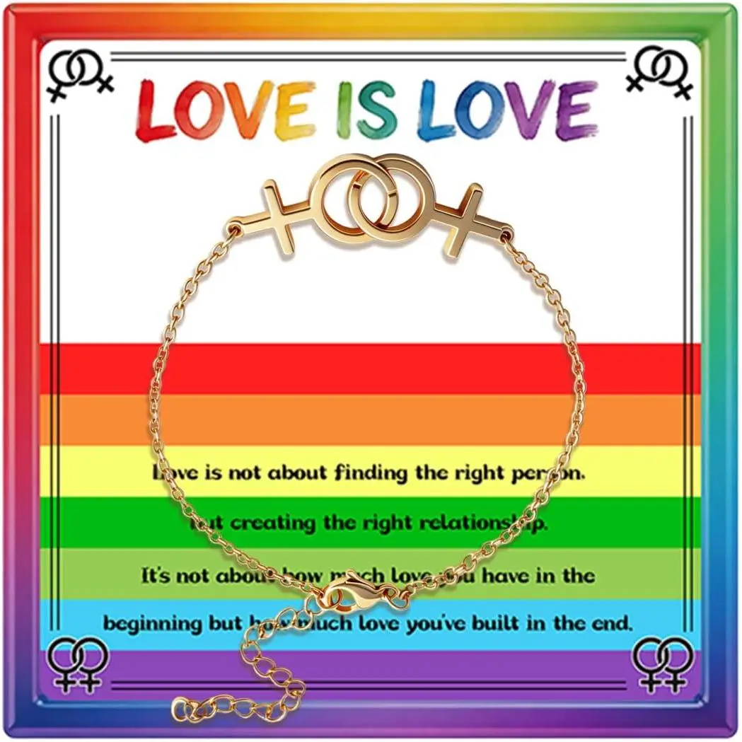 Lesbian Bracelet, Adjustable Chain Double Venus Pendant With Card | Lgbtq Pride Month Accessories, Presents For Women Girlfriend