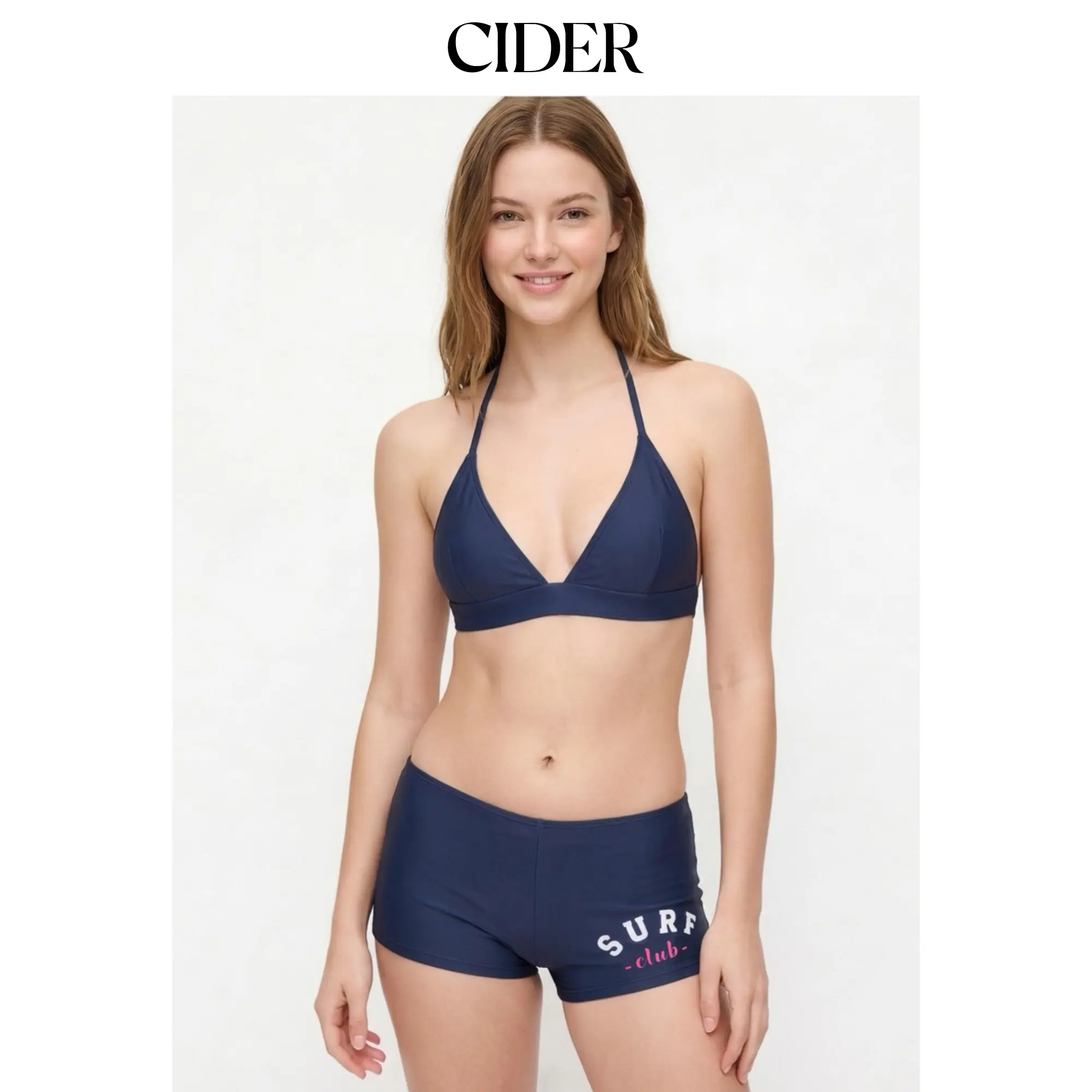 Cider High Stretch V-neck Criss Cross Triangle Bikini Set