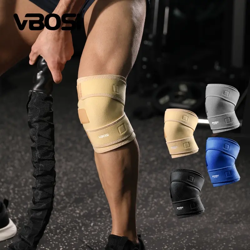 VBOSI 1-Piece Adjustable Knee Support Sleeve with Wraparound Straps, Breathable Lightweight Sports Knee Wrap for Men and Women, Suitable for Weightlifting, Running, Basketball, Squats, Cycling, Gym Training and Daily Workouts