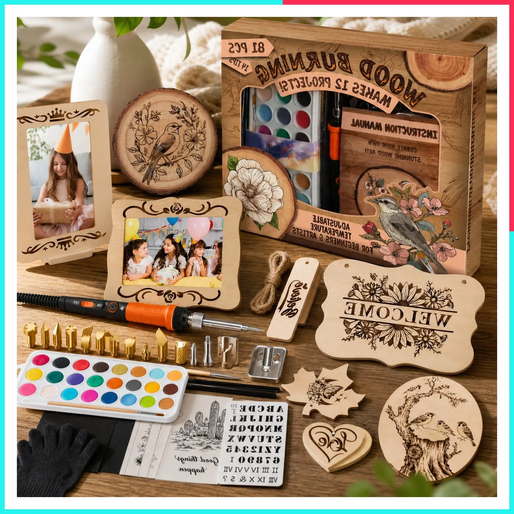 81Pcs All-in-One Wood Burning Kit with Adjustable Temperature Wood Burner Pen, Woodburning Pyrography Kit for Beginners Adults Teens, Crafts Gifts
