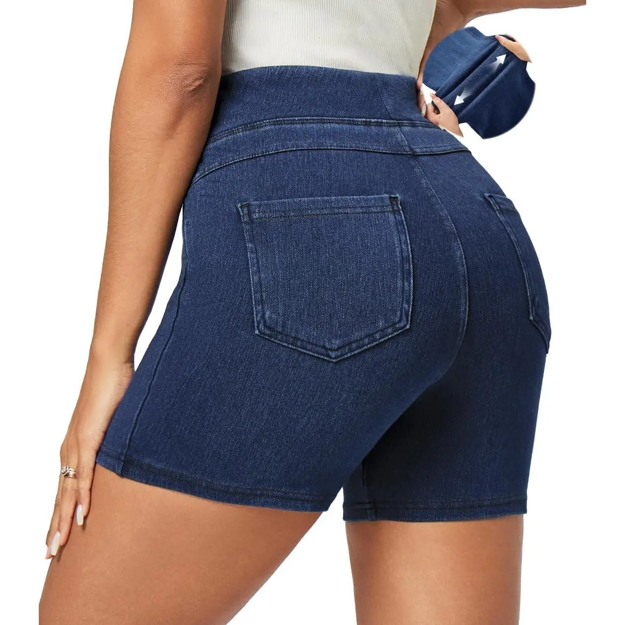 Women's High-Waisted Stretchy Denim Jean Shorts (Jorts) - Pull-On Fit, Slim Cut, Elastic Denim Fabric, Lightweight Bottoms with Pockets, Summer Casual Trendy 2026