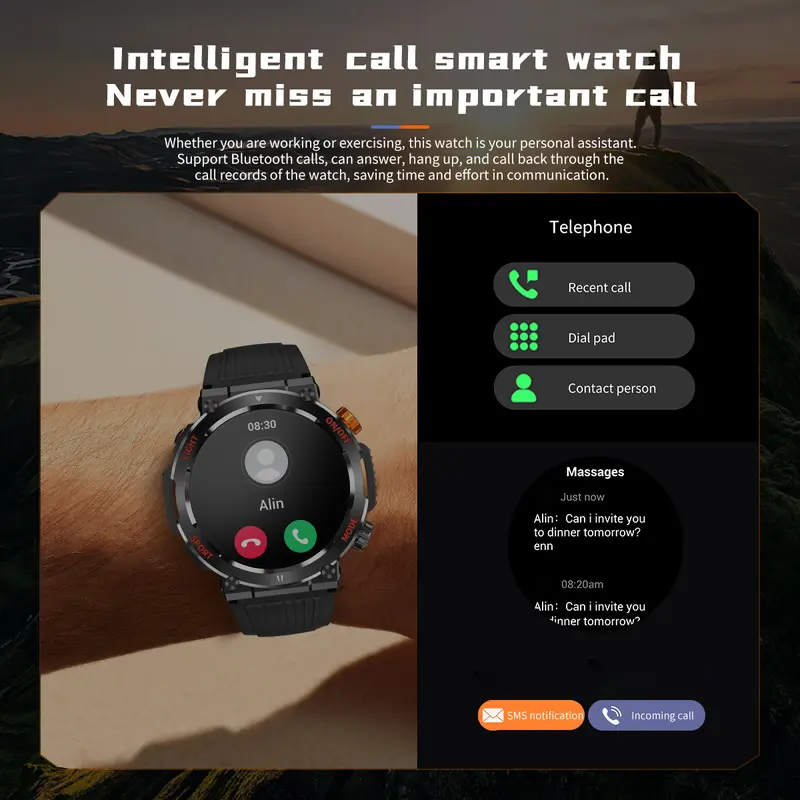 Military Smartwatches (Call Reception/Number Dialing) with LED Flashlight 1.46-inch High-Definition Outdoor Tactical Strong Smart Watch for Sports and Fitness Tracking, Weather , Information Push Voice Assistant, Clock Display Suitable for IOS and Android Military Smartwatches (Call Reception/Number Dialing) with LED Flashlight 1.46-inch High-Definition Outdoor Tactical Strong Smart Watch for Sports and Fitness Tracking, Weather , Information Push Voice Assistant, Clock Display Suitable for IOS and Android