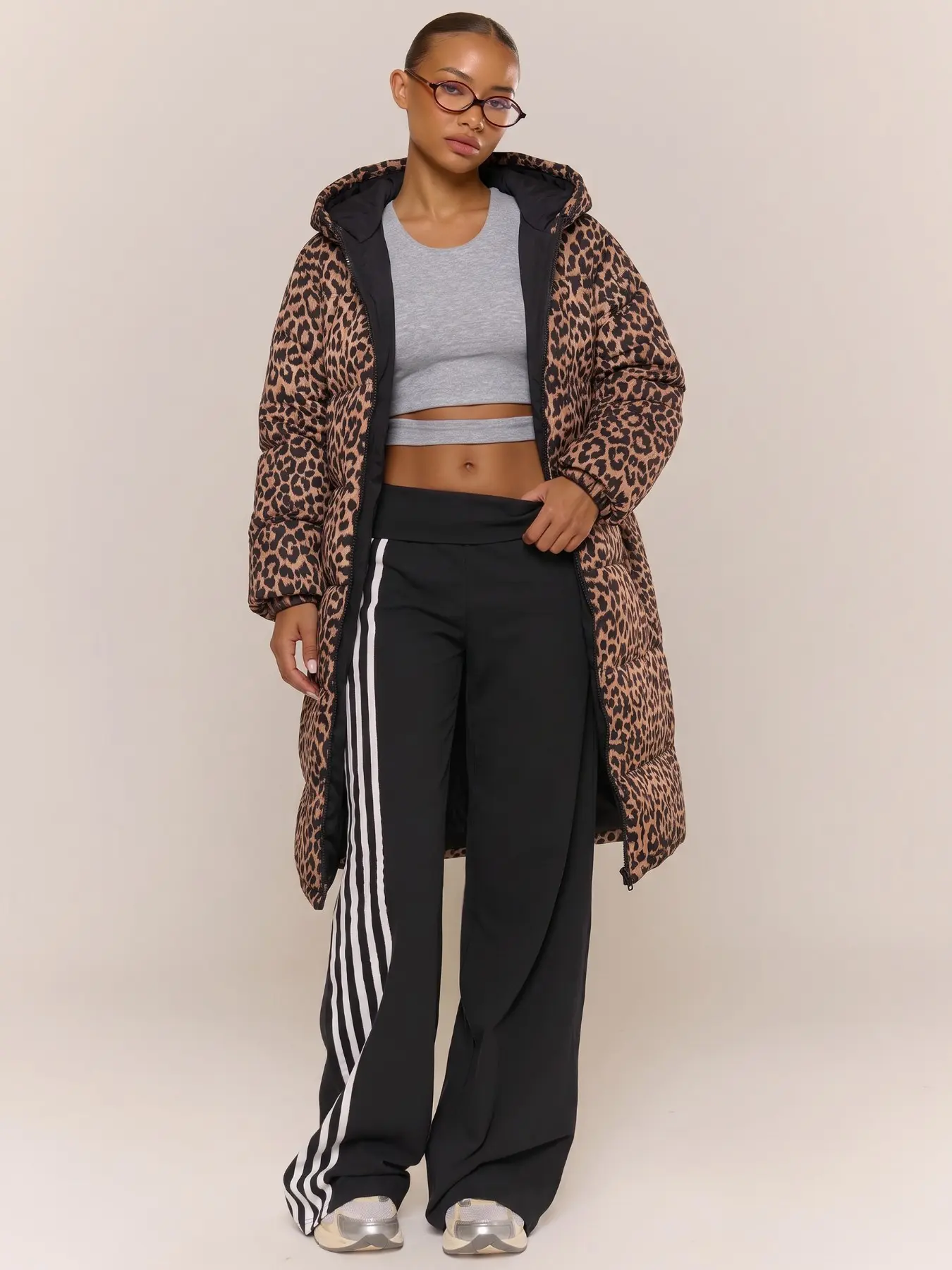 Women's Leopard Print Long Puffer Coat Hooded Full Zip Up Jacket with Pink Fleece Sherpa Lining Oversized Loose Fit Quilted Outerwear Y2K Vintage Streetwear Trendy Fashion Everyday Daily Wear Fall Winter Warm Soft Cozy Comfy Going Out Weekend Cute
