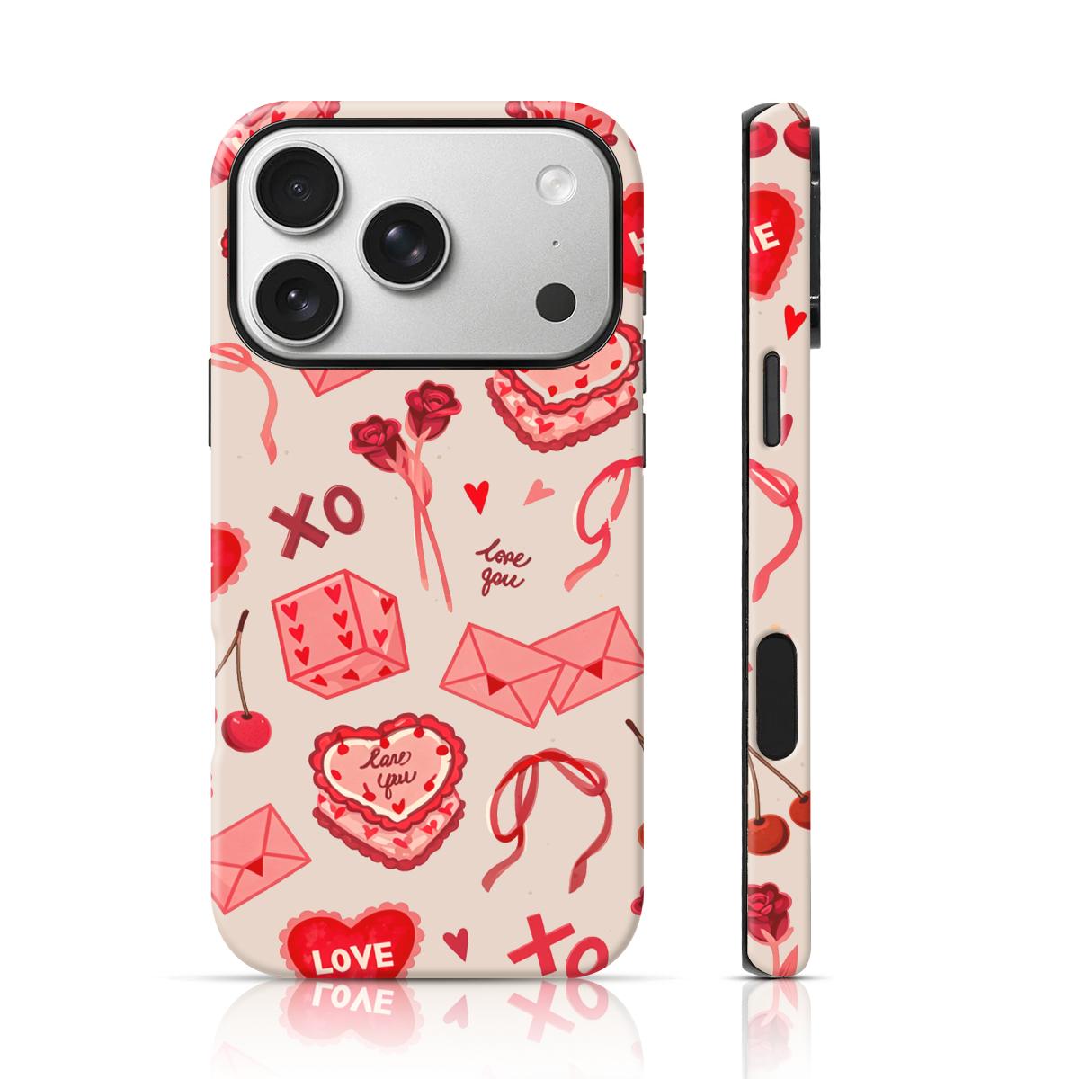 Sweet Cherry  Rose Lovecore Design Aesthetic Phone Case Double-Layer TPU Shockproof for iPhone 17 Pro Max/16 Pro Max /15Pro Max 15/14/13/12 & Samsung S26 /S25Ultra Gift for Friends or Family
