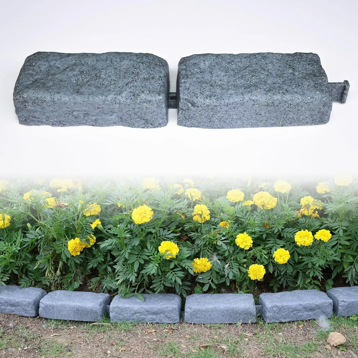 Landscape Edging Stone, Landscape Edging Blocks, Faux Stone Brick for Lawn Edging, Flower Beds, Driveway, Yards. 3 Pack 6 Bricks 3.8FT Kit, Each 16.3" L x 3.5" W x 2" H